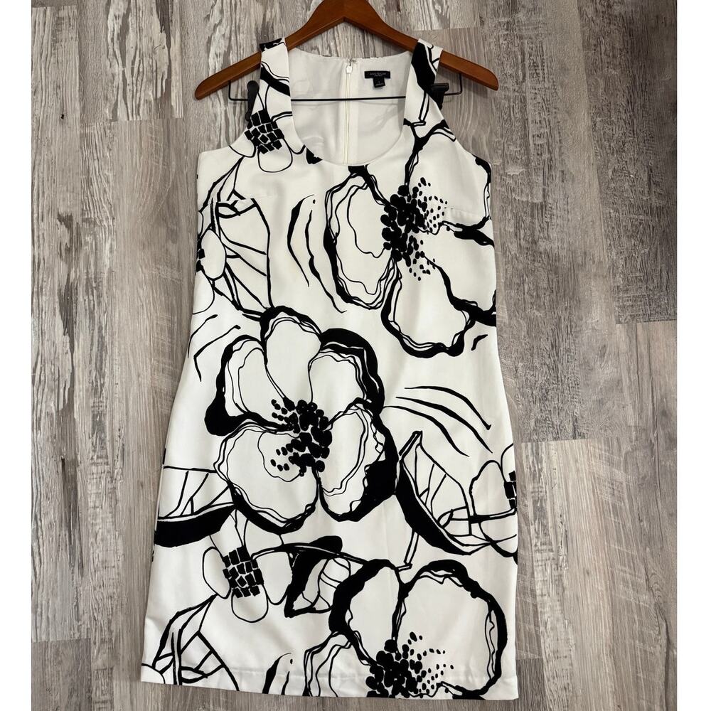 Ann Taylor Factory Black & White Floral Sleeveless Shift Dress Womens Size 2